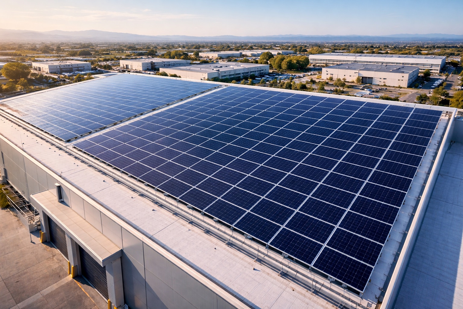 Tetto industriale con impianto fotovoltaico installato